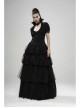 Stand-Up Collar Front Chest Frill Bubble Sleeve Shoulder Hollow-Out Strap Back Waist Lace-Up Black Gothic Light Jacquard Blouse