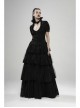 Stand-Up Collar Front Chest Frill Bubble Sleeve Shoulder Hollow-Out Strap Back Waist Lace-Up Black Gothic Light Jacquard Blouse