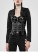 Shoulder Metal Retro Button Weave Strap Long Sleeve Black Punk Knit Short Coat