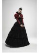 Front Retro Button Slit Lace-Up Long Sleeve Lace Cuff Red Punk Three-Dimensional Jacquard Short Coat
