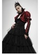 Front Retro Button Slit Lace-Up Long Sleeve Lace Cuff Red Punk Three-Dimensional Jacquard Short Coat