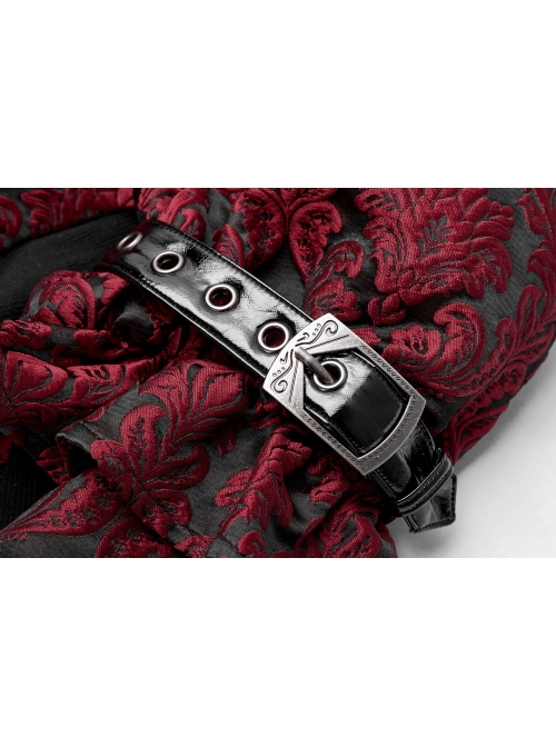 Front Retro Button Slit Lace-Up Long Sleeve Lace Cuff Red Punk Three-Dimensional Jacquard Short Coat