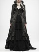 Stand-Up Collar Front Chest Hollow-Out Retro Button Back Stereo Lace Applique Black Gothic Jacquard Long Coat