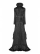 Stand-Up Collar Front Chest Hollow-Out Retro Button Back Stereo Lace Applique Black Gothic Jacquard Long Coat