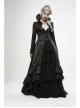 Stand-Up Collar Front Chest Hollow-Out Retro Button Back Stereo Lace Applique Black Gothic Jacquard Long Coat