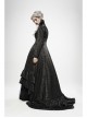 Stand-Up Collar Front Chest Hollow-Out Retro Button Back Stereo Lace Applique Black Gothic Jacquard Long Coat