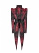 Stand-Up Collar Front Chest Frill Back Waist Lace-Up Swallowtail Hem Red Gothic Irregular Flocking Jacquard Coat