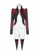 Stand-Up Collar Front Chest Frill Back Waist Lace-Up Swallowtail Hem Red Gothic Irregular Flocking Jacquard Coat
