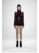 Stand-Up Collar Front Chest Frill Back Waist Lace-Up Swallowtail Hem Red Gothic Irregular Flocking Jacquard Coat