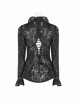 Lotus-Leaf-Side Collar Front Metal Zipper Long Sleeve Back Hollow-Out Lace-Up Black Gothic Lace Coat