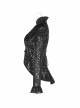 Lotus-Leaf-Side Collar Front Metal Zipper Long Sleeve Back Hollow-Out Lace-Up Black Gothic Lace Coat