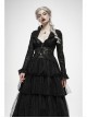 Lotus-Leaf-Side Collar Front Metal Zipper Long Sleeve Back Hollow-Out Lace-Up Black Gothic Lace Coat