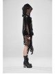 Black Long Sleeve Metal Buckle Cuff Punk Bright Knitting Mesh Hooded Women Coat