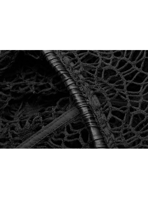 Black Long Sleeve Metal Buckle Cuff Punk Bright Knitting Mesh Hooded Women Coat