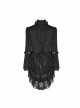 Stand-Up Collar Front Decoration Buckle Flare Sleeve Back Waist Lace-Up Frill Lace Rear Hem Black Gothic Coat