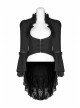 Stand-Up Collar Front Decoration Buckle Flare Sleeve Back Waist Lace-Up Frill Lace Rear Hem Black Gothic Coat
