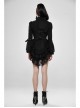 Stand-Up Collar Front Decoration Buckle Flare Sleeve Back Waist Lace-Up Frill Lace Rear Hem Black Gothic Coat