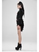 Stand-Up Collar Front Decoration Buckle Flare Sleeve Back Waist Lace-Up Frill Lace Rear Hem Black Gothic Coat