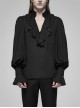V-Neck Front Chest Flounces Pleated Bubble Sleeve Black Gothic Shirt