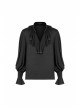 V-Neck Front Chest Flounces Pleated Bubble Sleeve Black Gothic Shirt