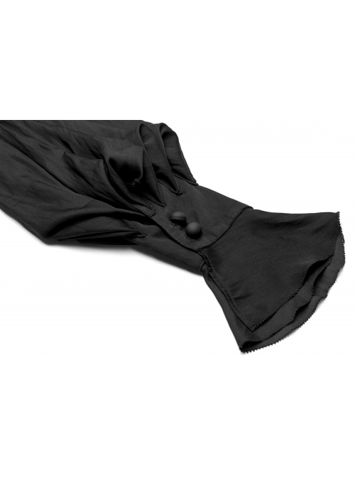 V-Neck Front Chest Flounces Pleated Bubble Sleeve Black Gothic Shirt