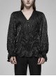 V-Neck Collar Front Chest Decoration Button Long Sleeve Flounce Cuff Black Gothic Pleated Shirt
