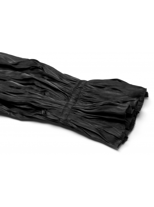 V-Neck Collar Front Chest Decoration Button Long Sleeve Flounce Cuff Black Gothic Pleated Shirt