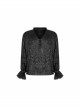 V-Neck Collar Front Chest Decoration Button Long Sleeve Flounce Cuff Black Gothic Pleated Shirt