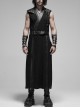 V-Neck Metal Ring Strap Metal Buckle Belt Black Punk Imitation Leather Woven Long Vest Coat