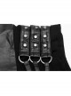 V-Neck Metal Ring Strap Metal Buckle Belt Black Punk Imitation Leather Woven Long Vest Coat