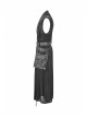 V-Neck Metal Ring Strap Metal Buckle Belt Black Punk Imitation Leather Woven Long Vest Coat