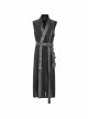 V-Neck Metal Ring Strap Metal Buckle Belt Black Punk Imitation Leather Woven Long Vest Coat