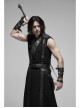 V-Neck Metal Ring Strap Metal Buckle Belt Black Punk Imitation Leather Woven Long Vest Coat