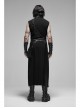 V-Neck Metal Ring Strap Metal Buckle Belt Black Punk Imitation Leather Woven Long Vest Coat