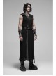V-Neck Metal Ring Strap Metal Buckle Belt Black Punk Imitation Leather Woven Long Vest Coat