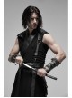 V-Neck Metal Ring Strap Metal Buckle Belt Black Punk Imitation Leather Woven Long Vest Coat