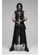 V-Neck Metal Ring Strap Metal Buckle Belt Black Punk Imitation Leather Woven Long Vest Coat