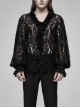 V-Neck Frill Collar Bubble Sleeve Flounce Cuff Black Gothic Transparent Lace Shirt