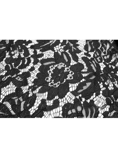 V-Neck Frill Collar Bubble Sleeve Flounce Cuff Black Gothic Transparent Lace Shirt