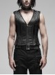 V-Neck Shoulder Metal D-Buckle Back Metal Eyelets Lace-Up Black Punk Vest