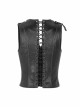 V-Neck Shoulder Metal D-Buckle Back Metal Eyelets Lace-Up Black Punk Vest