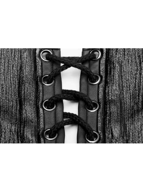 V-Neck Shoulder Metal D-Buckle Back Metal Eyelets Lace-Up Black Punk Vest