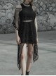 Steam Punk Female Black Mesh Hollow High Waist Irregular Hem Dress