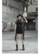 Steam Punk Female Black Mesh Hollow High Waist Irregular Hem Dress