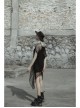 Steam Punk Female Black Mesh Hollow High Waist Irregular Hem Dress
