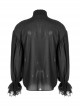 High Collar Front Hollow-Out Embroidery Lantern Sleeve Lace Cuff Black Gothic Light Woven Shirt