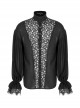 High Collar Front Hollow-Out Embroidery Lantern Sleeve Lace Cuff Black Gothic Light Woven Shirt