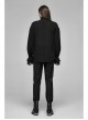 High Collar Front Hollow-Out Embroidery Lantern Sleeve Lace Cuff Black Gothic Light Woven Shirt