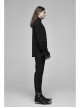 High Collar Front Hollow-Out Embroidery Lantern Sleeve Lace Cuff Black Gothic Light Woven Shirt