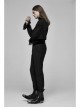 High Collar Front Hollow-Out Embroidery Lantern Sleeve Lace Cuff Black Gothic Light Woven Shirt